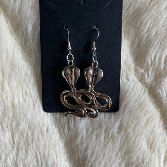 Cobra snake earrings Artisan sterling silver hooks - Picture 3 of 7